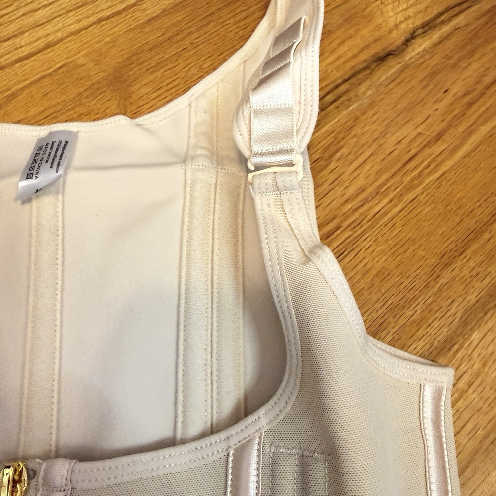 Women's Nude Waist Trainer Corset Vest Shape Wear Size M Zipper & Hooks - Picture 3 of 11